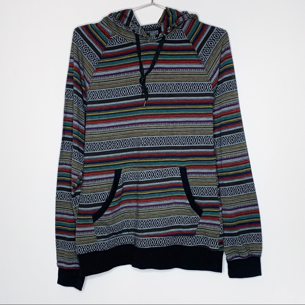 Beautiful Giant Striped Boho Print Hoodie Black White | Size M